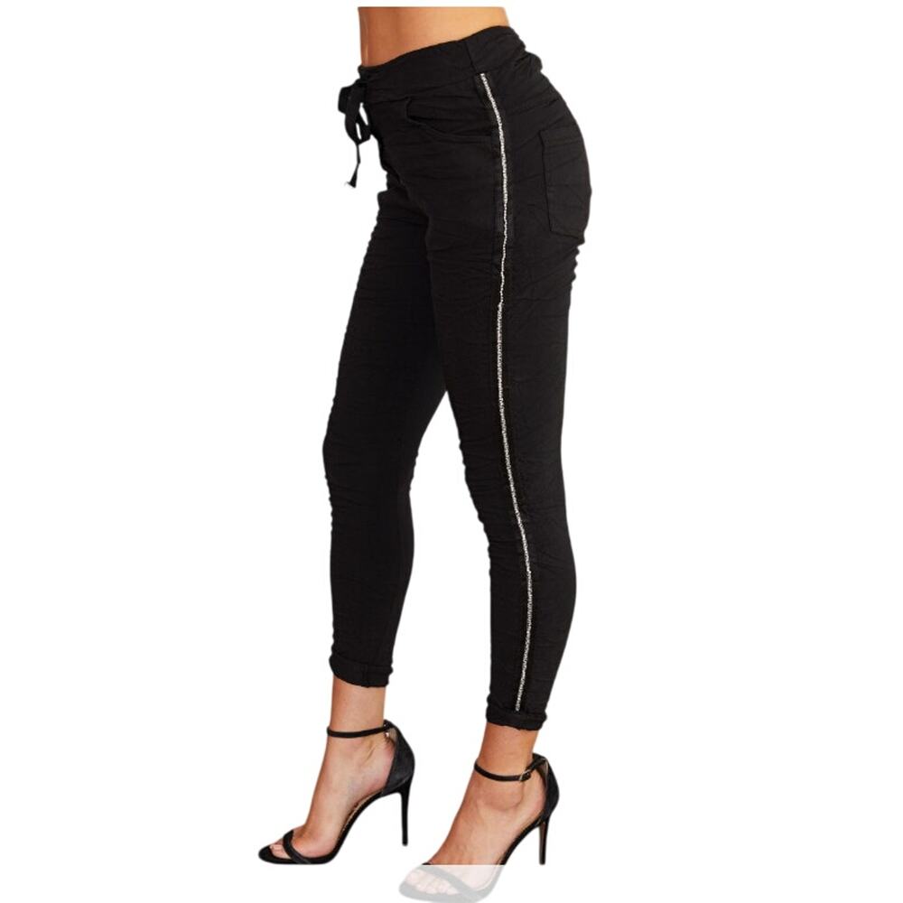 RHINESTONE SIDE STRIPE CRINKLE JOGGER 60679-60038 SMALL